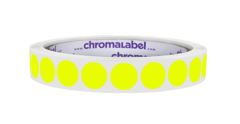 ChromaLabel 0.50 Inch Round Label Permanent Color Code Dot Stickers, 1000 Labels per Roll, Fluorescent Yellow - Image 1